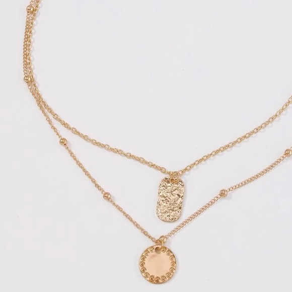 2/$10 NEW! Double Layer Pendant Necklace Boho Cute Sequin Dainty Summer Gold - Picture 4 of 4